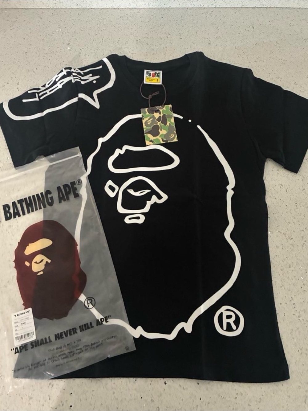 Bape Black Kids Tee with White Ape Head Graphic